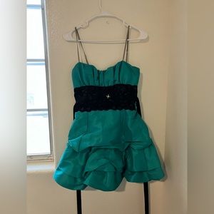 Satin green prom dress
